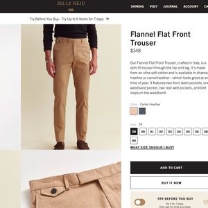 Camel Hair Billy Reid Flat Front Trousers/Slacks - tan/khaki/camel hair
